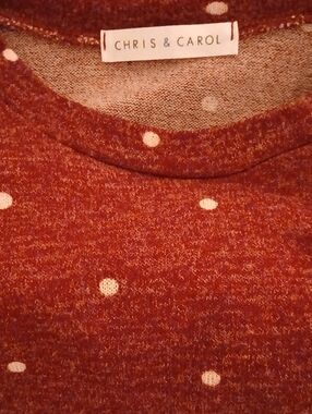Chris & Carol Rust Crewneck Dress with Cream Polka Dots